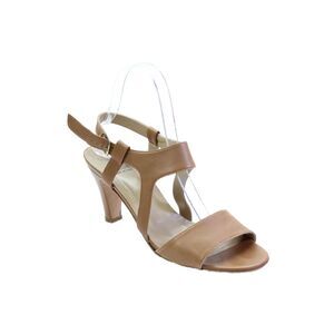 Varda Womens Leather open Toe Ankle Buckled Heels Light Brown Size 8.5